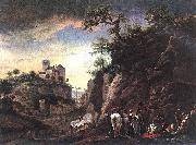 Philips Wouwerman Rocky Landscape with resting Travellers oil on canvas
